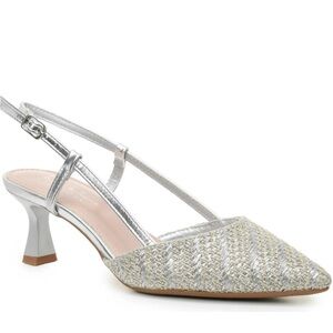 Nicole Miller Silver Woven Slingback Heel Pumps